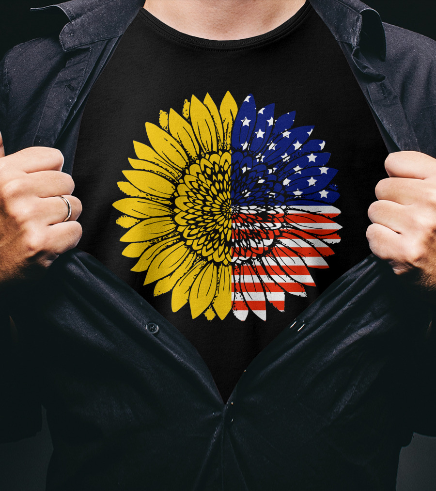 American Flag Sunflower Icon License T-Shirt