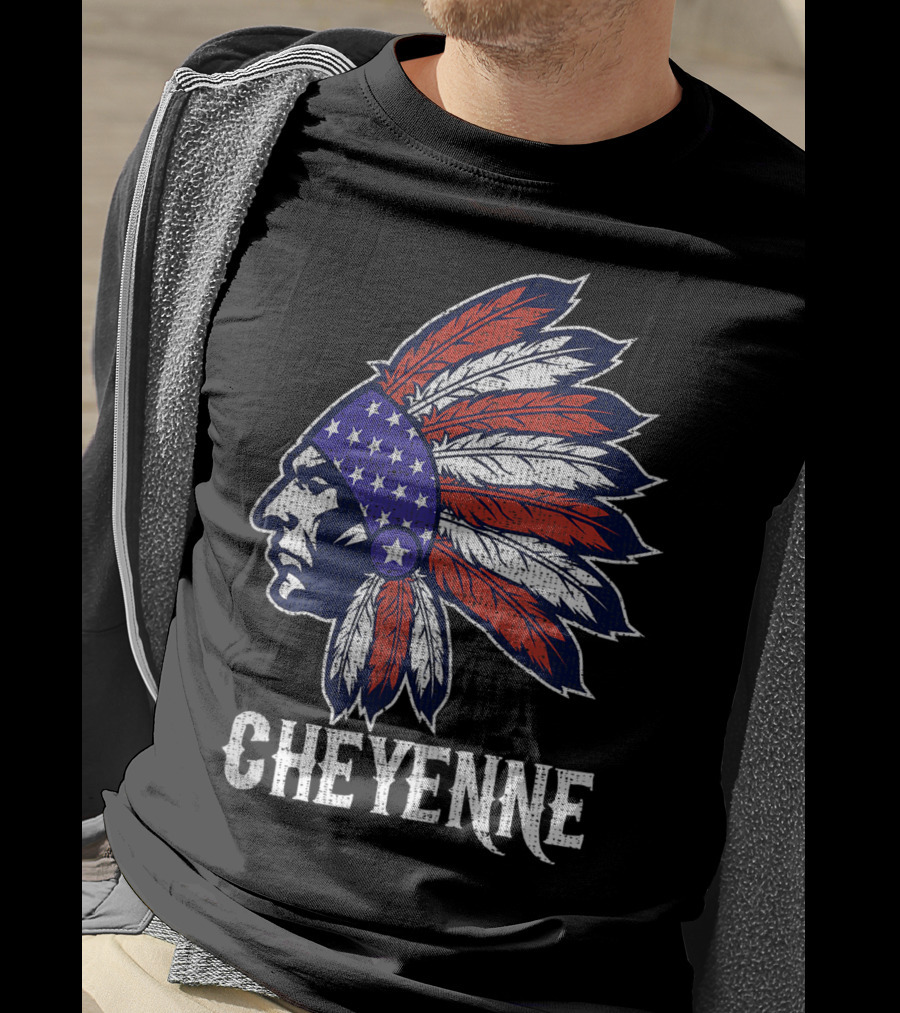 Cheyenne Native American Flag Headdress Pride T-Shirt