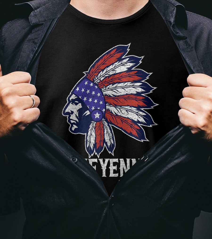 Cheyenne Native American Flag Headdress Pride T-Shirt