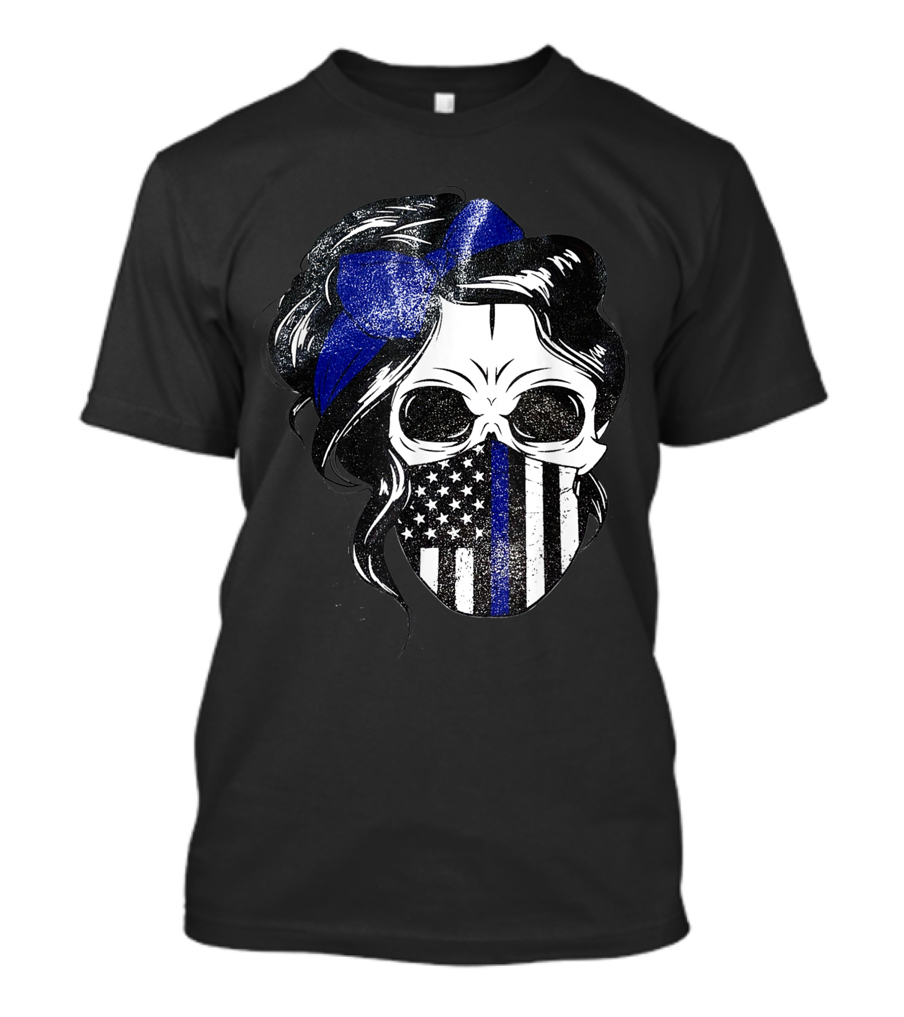 Skull Flag Blue Line Mask With Hair Bow And American T-Shirt