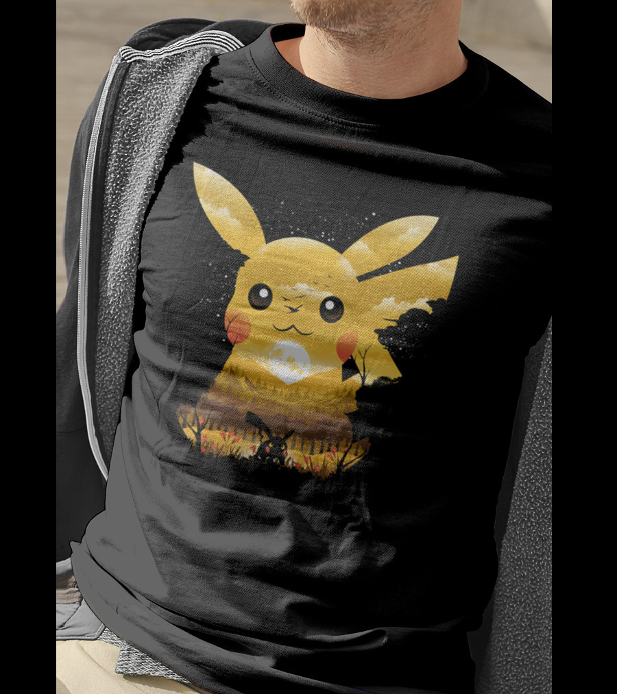 Pikachu Adorable Monster Moonlit Landscape T-Shirt