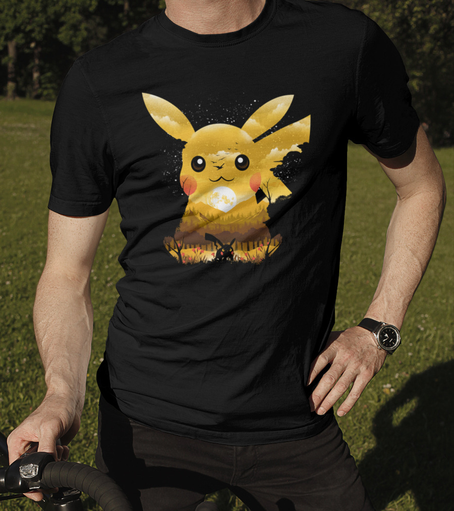 Pikachu Adorable Monster Moonlit Landscape T-Shirt