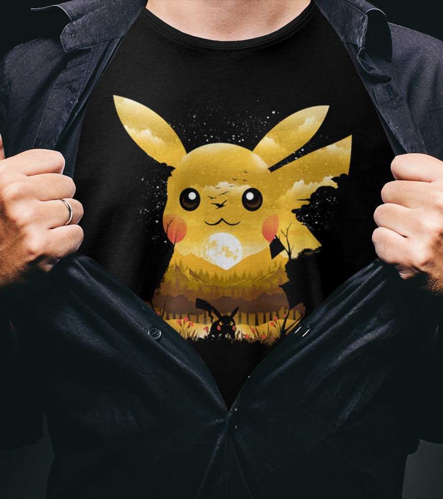 Pikachu Adorable Monster Moonlit Landscape T-Shirt