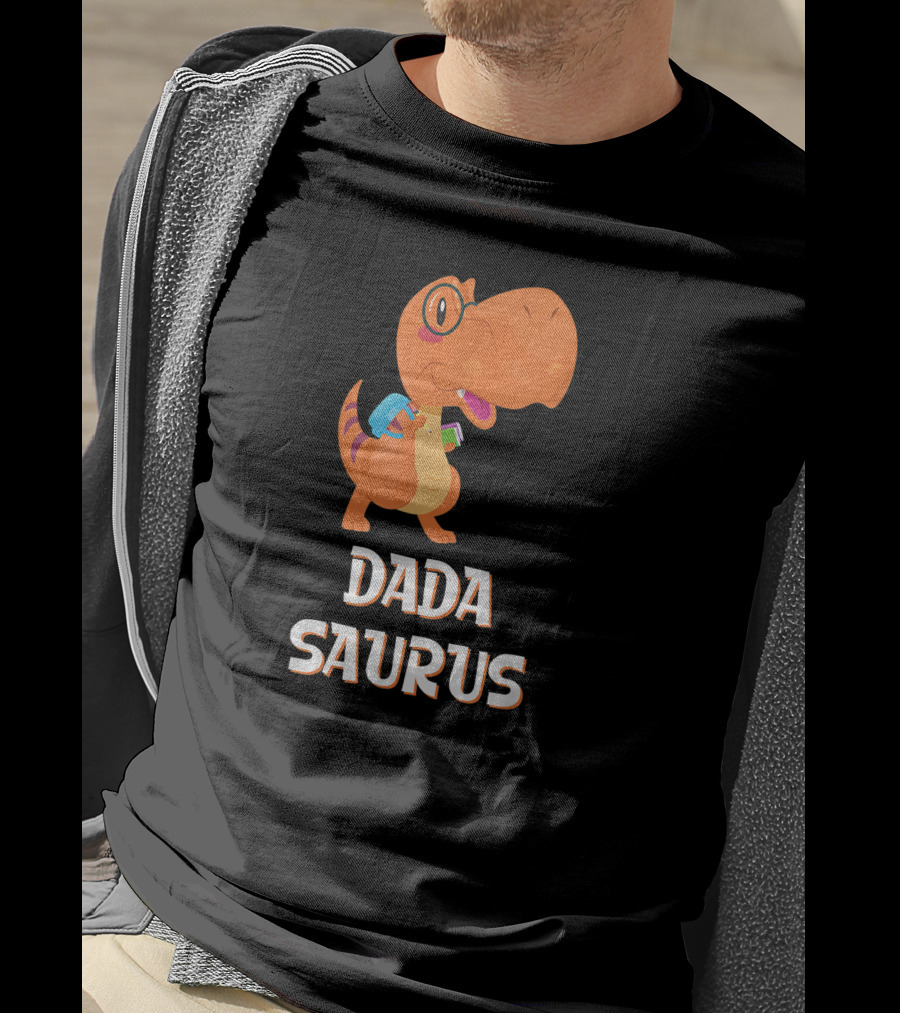 Dadasaurus Cute Dinosaur With Glasses And Backpack T-Shirt