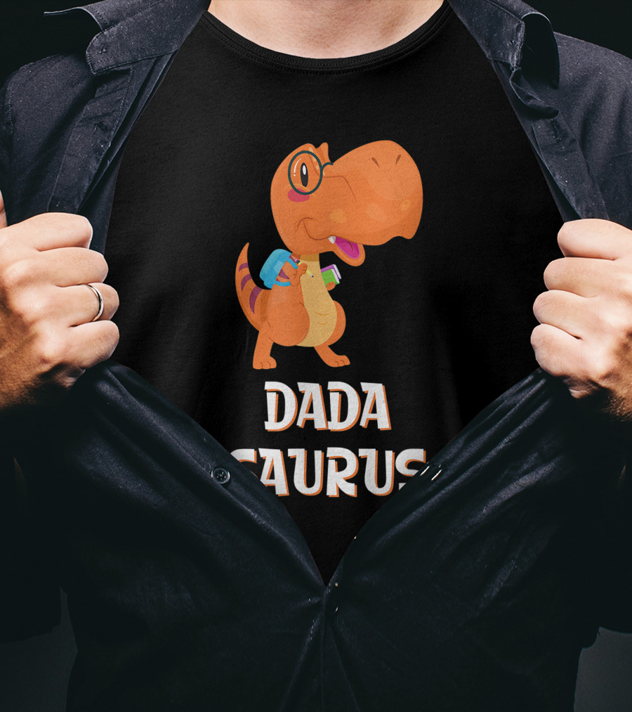 Dadasaurus Cute Dinosaur With Glasses And Backpack T-Shirt