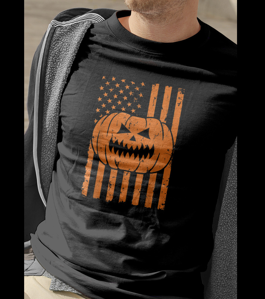 USA Flag Pumpkin Halloween Patriotism T-Shirt