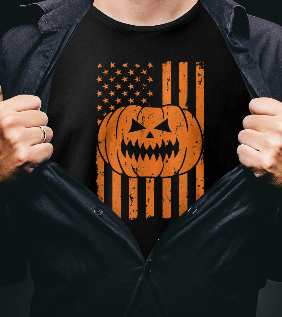 USA Flag Pumpkin Halloween Patriotism T-Shirt