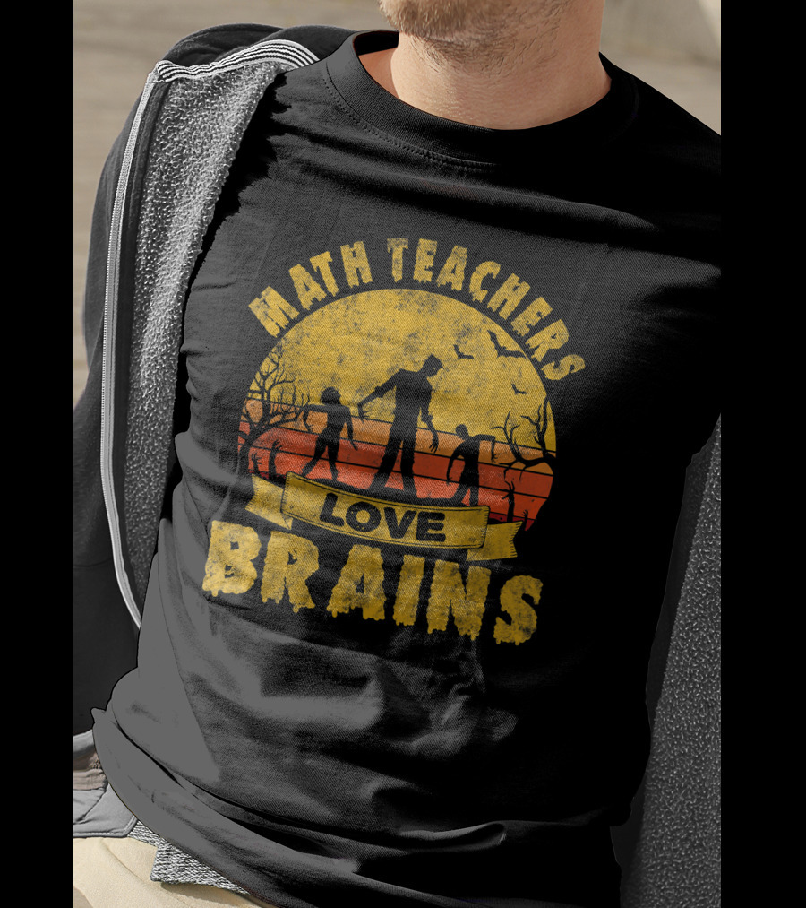 Math Teachers Love Brains Zombie Apocalypse Retro Sunset T-Shirt