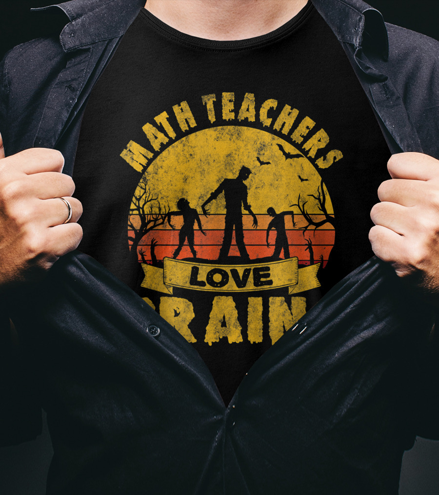Math Teachers Love Brains Zombie Apocalypse Retro Sunset T-Shirt