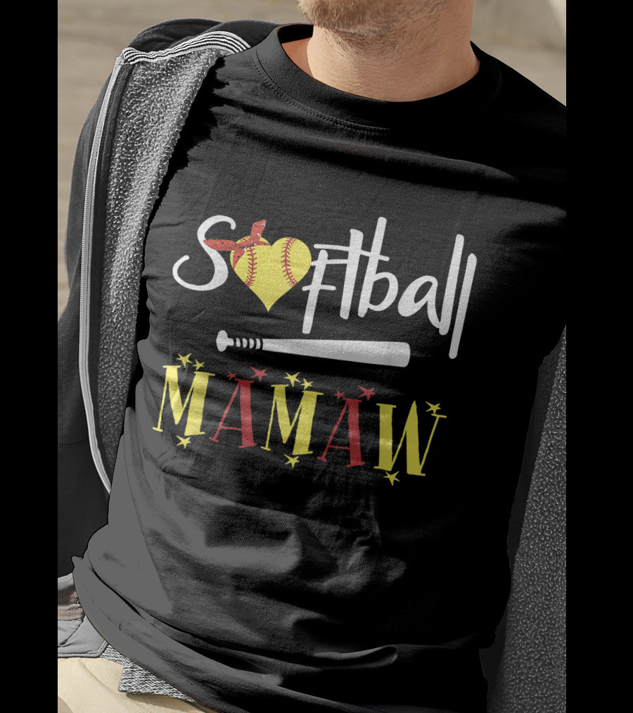 Softball Mamaw Heart And Bat With Stars T-Shirt