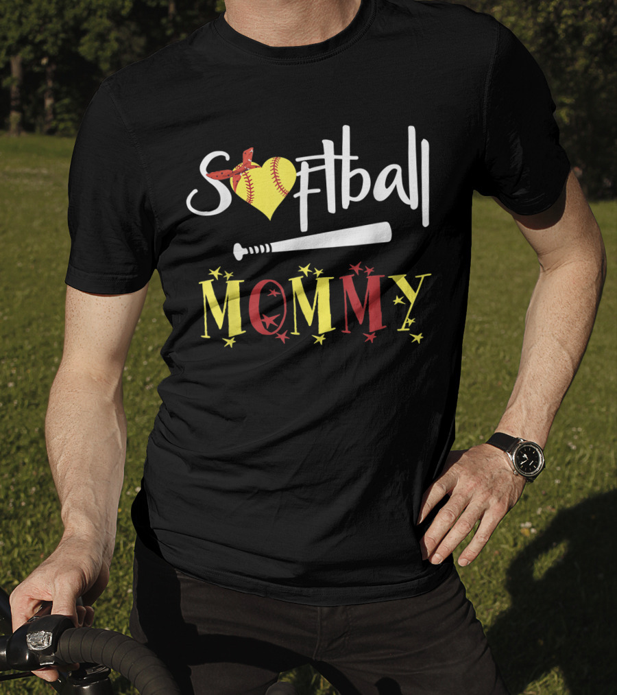 Softball Heart Bat Stars Mommy T-Shirt