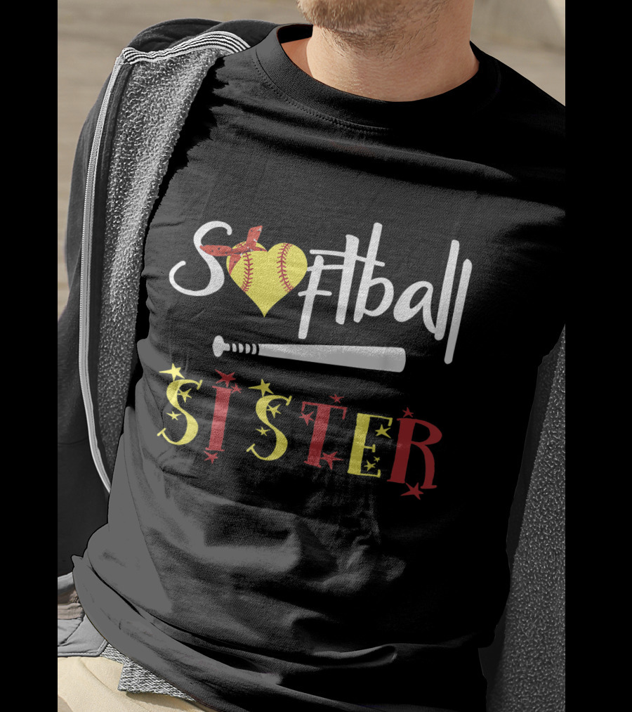 Softball Heart Bat Sister Stars T-Shirt