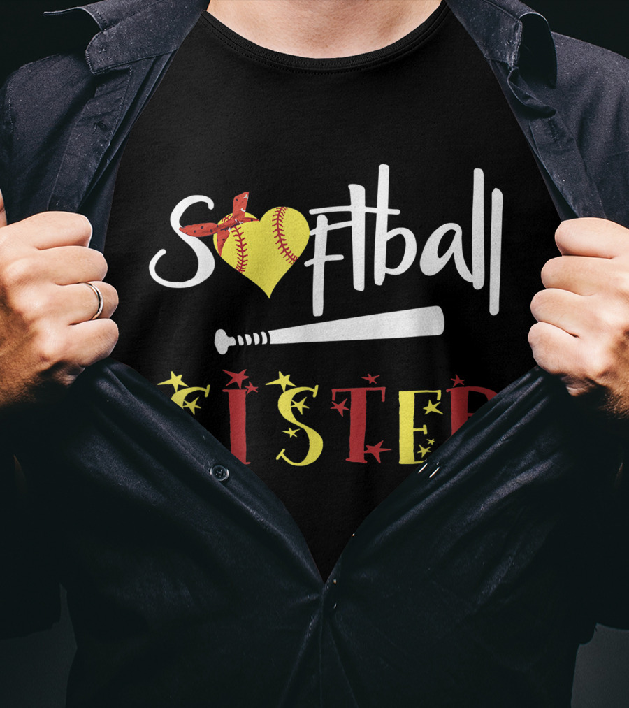 Softball Heart Bat Sister Stars T-Shirt