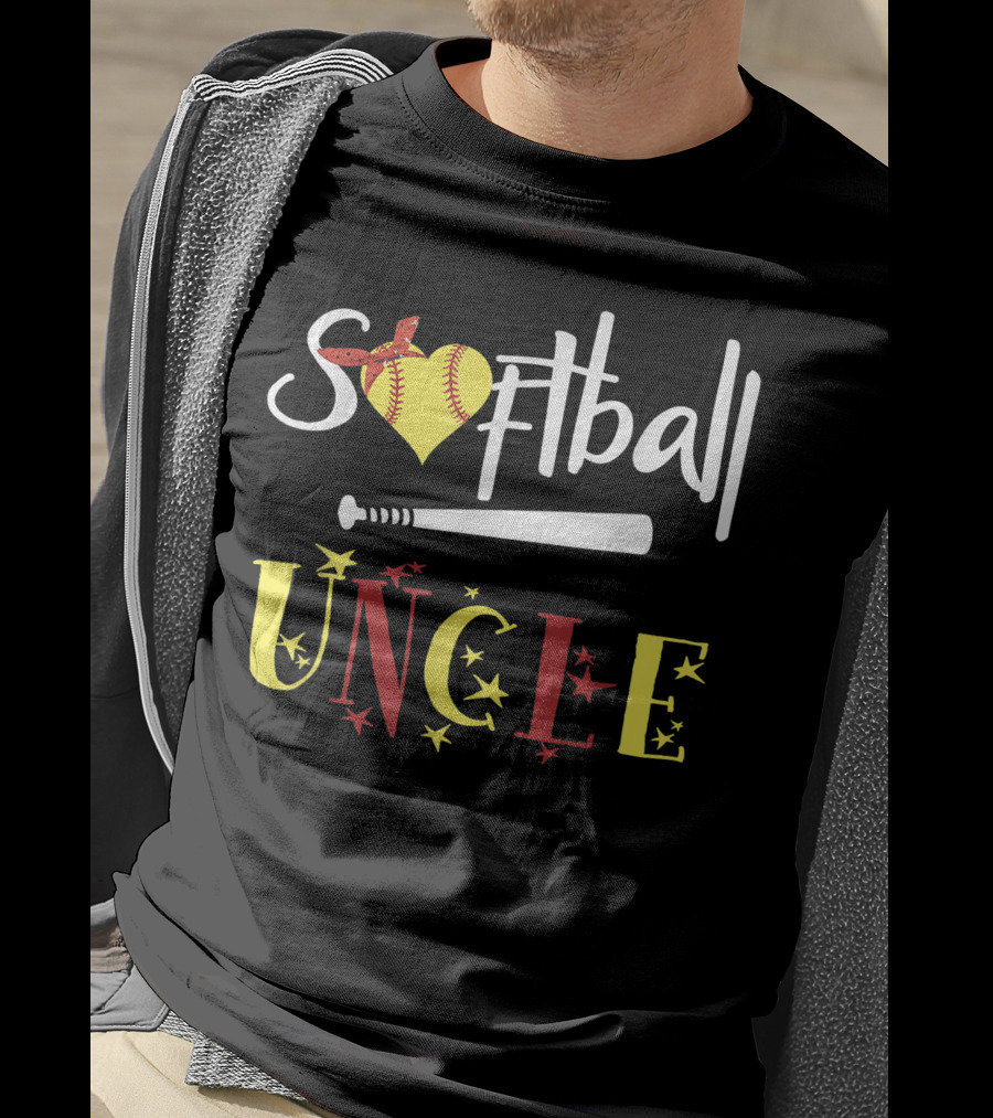 Softball Uncle Heart Bat Bandana Stars T-Shirt