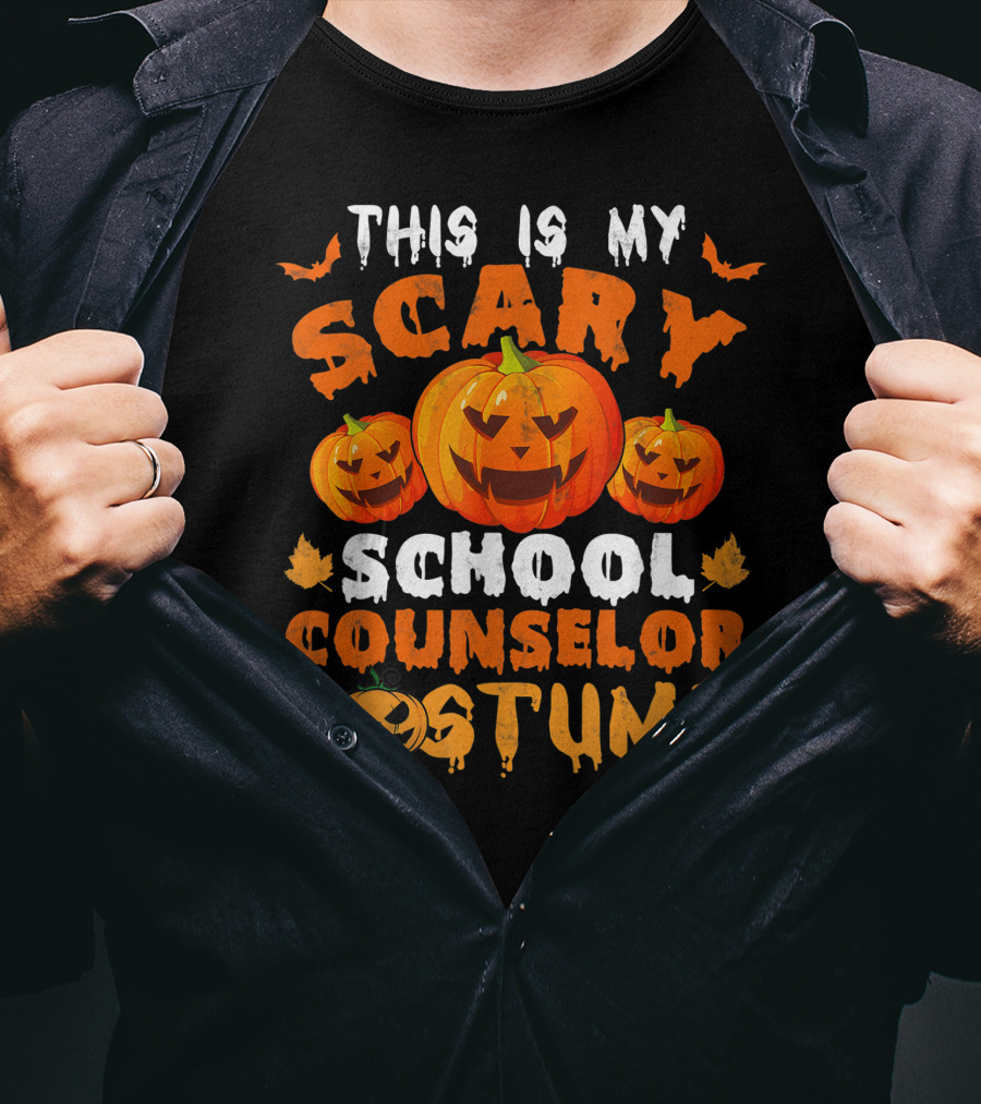 This Is My Scary School Counselor Costume With Pumpkin Faces And Bats T-Shirt