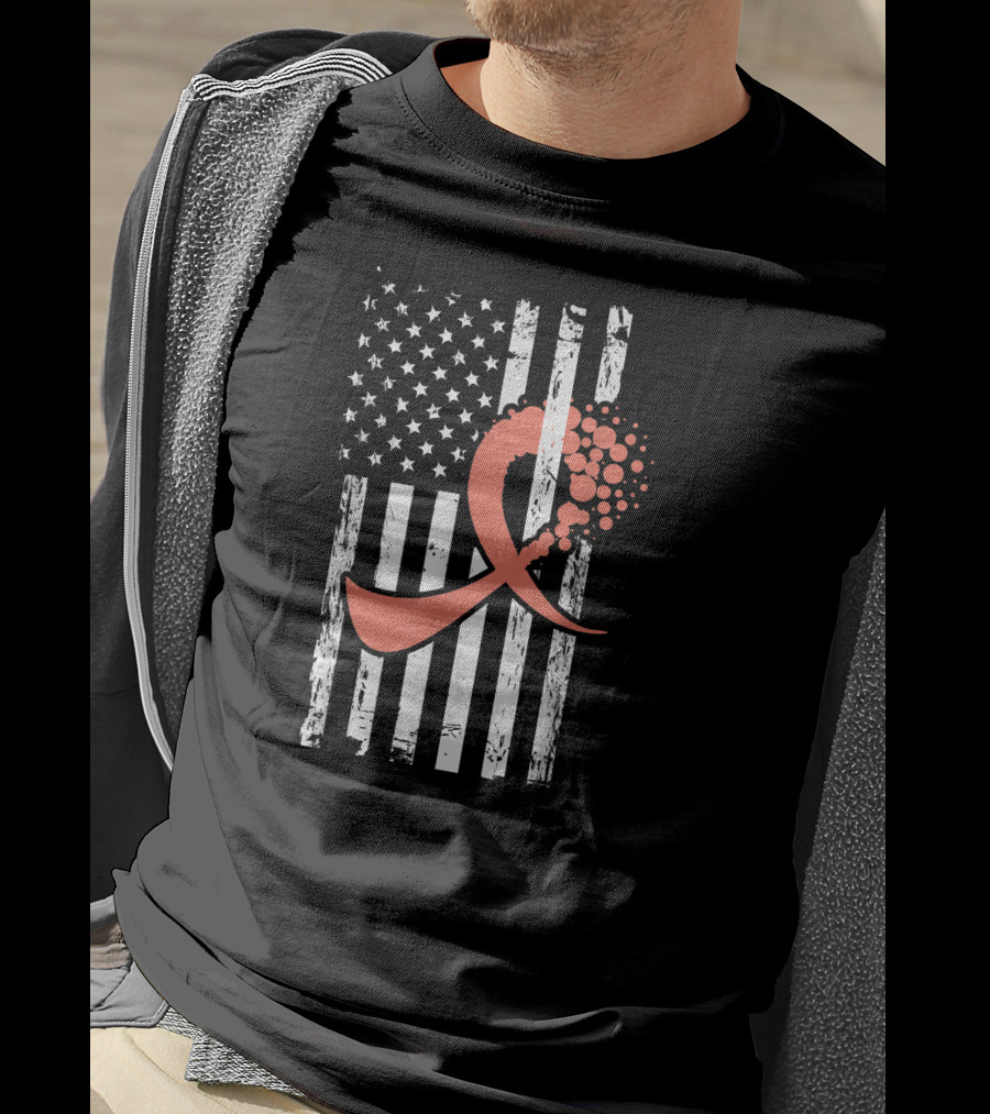 American Flag With Uterine Cancer Awareness T-Shirt
