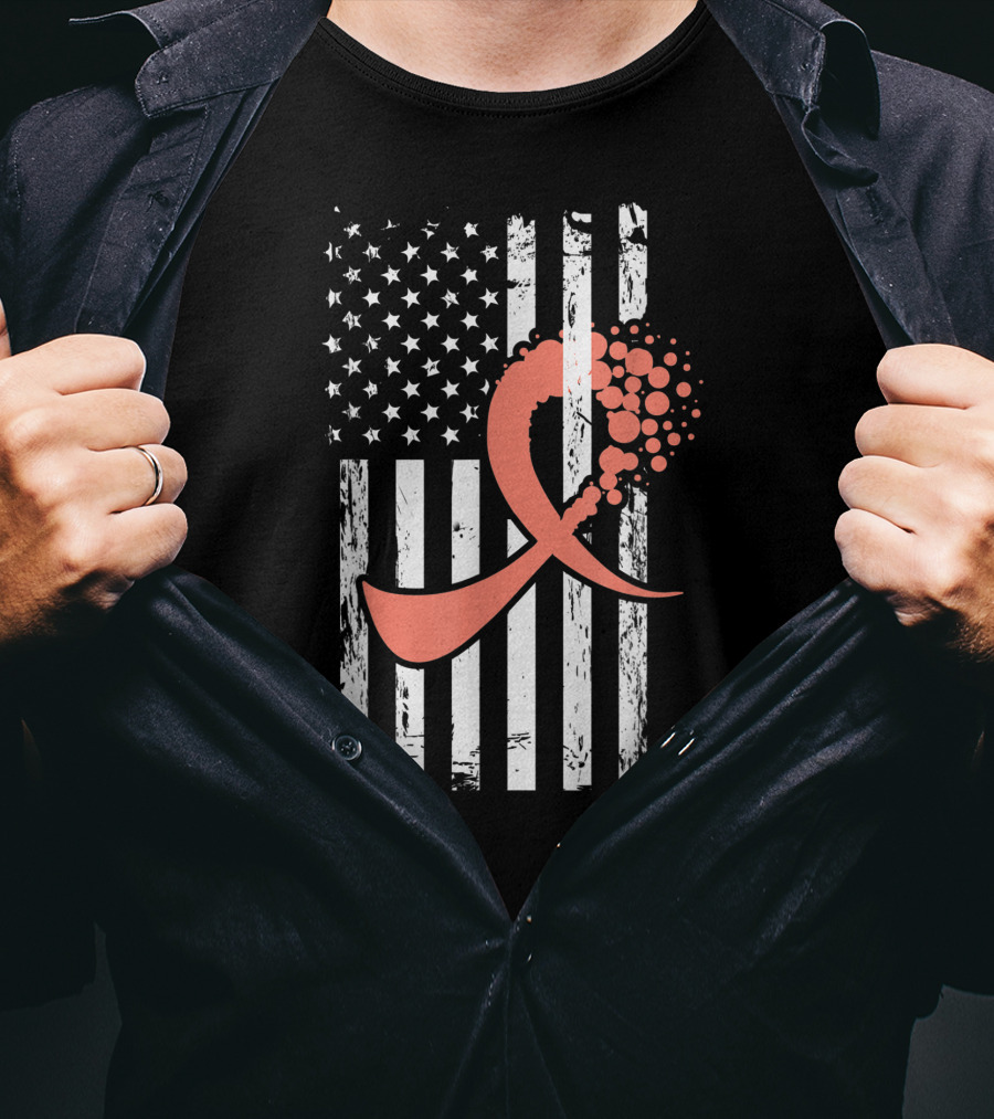 American Flag With Uterine Cancer Awareness T-Shirt