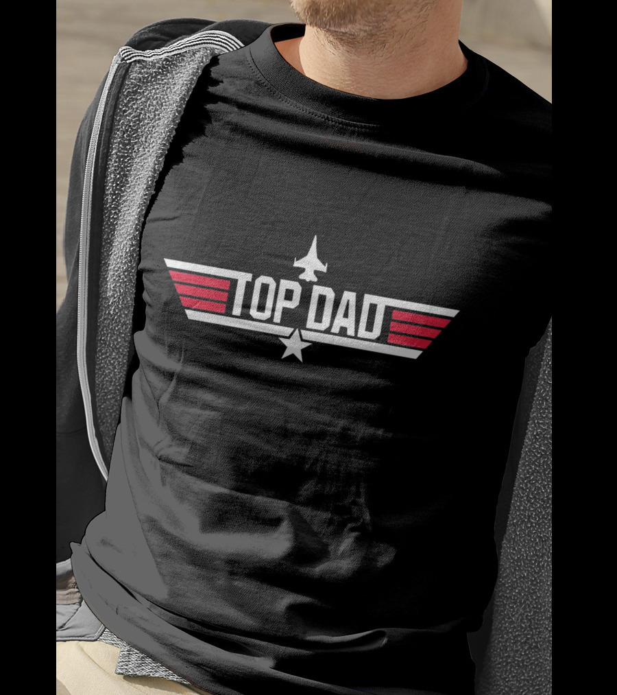 Top Dad Top Gun Jet Emblem Wing Stripes Star T-Shirt