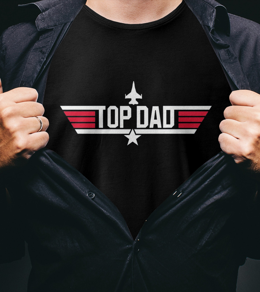 Top Dad Top Gun Jet Emblem Wing Stripes Star T-Shirt