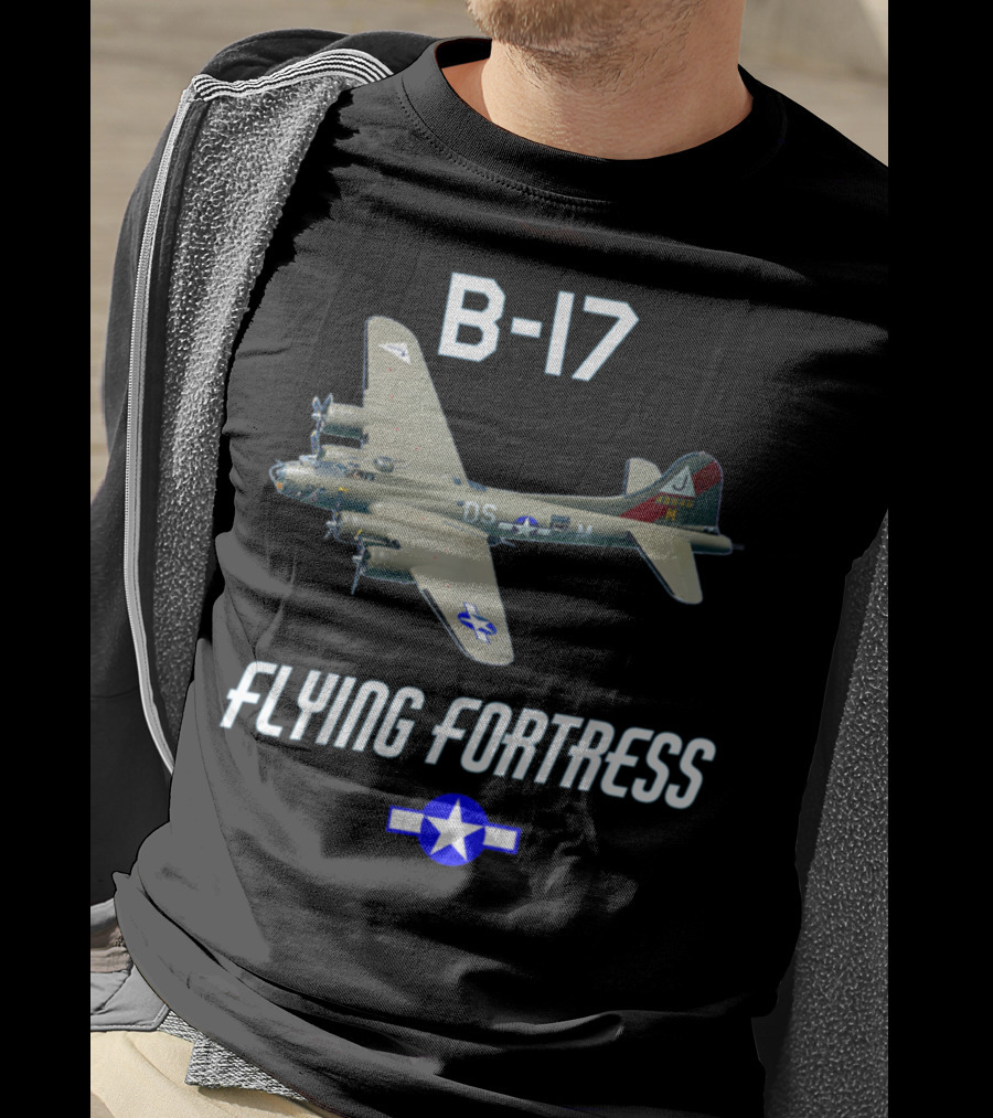 B17 Flying Fortress With Military Airplane And Star Insignia T-Shirt