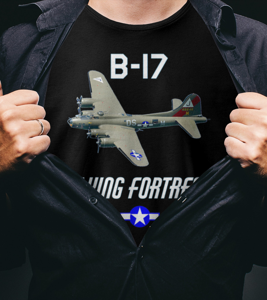 B17 Flying Fortress With Military Airplane And Star Insignia T-Shirt