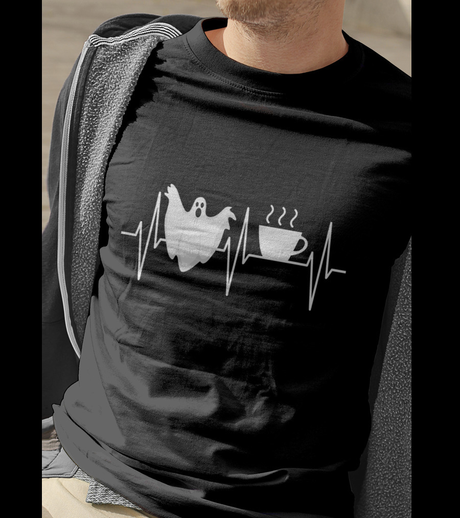 Heartbeat Ghost Coffee Lover Paranormal Hunter T-Shirt