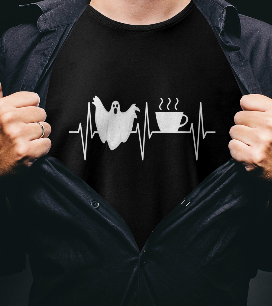 Heartbeat Ghost Coffee Lover Paranormal Hunter T-Shirt