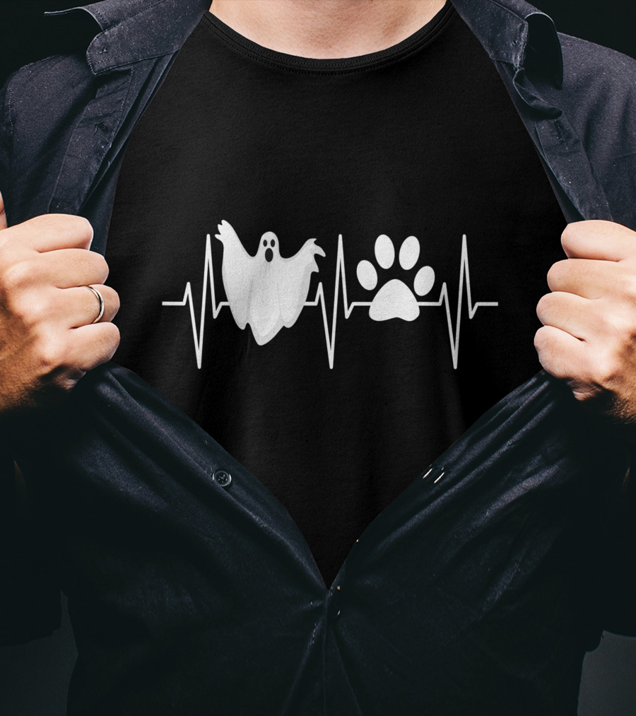 Dog Lover Ghost Hunter Heartbeat Pawprint Ghost T-Shirt
