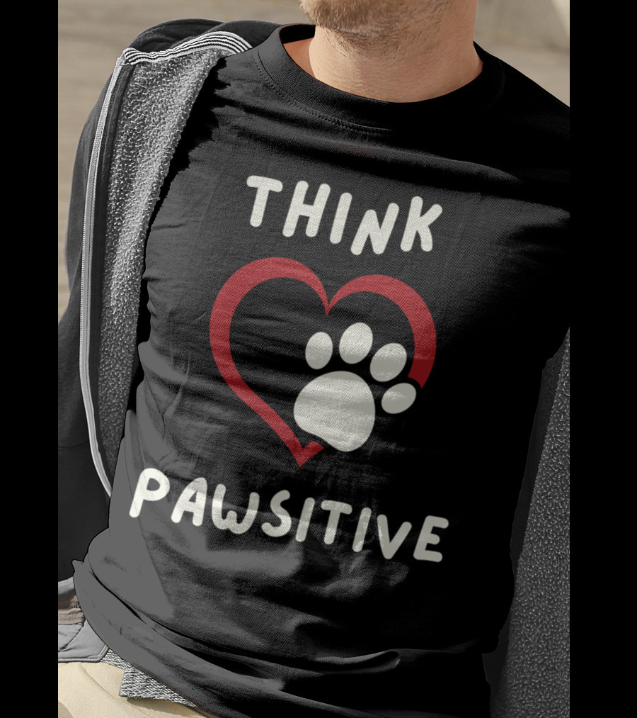 Think Pawsitive Dog Paw Heart T-Shirt