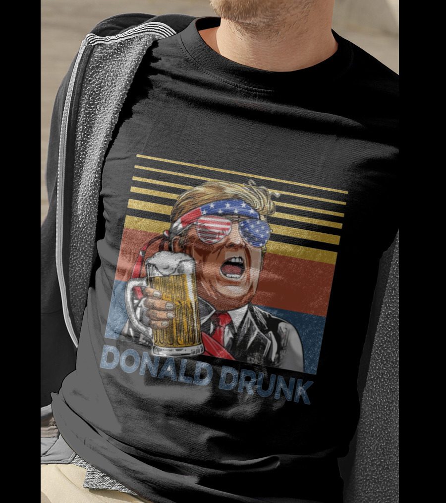 Donald Drunk Retro American Flag Beer Glass T-Shirt