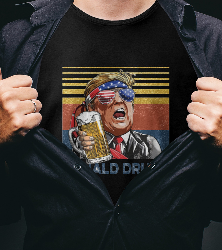 Donald Drunk Retro American Flag Beer Glass T-Shirt