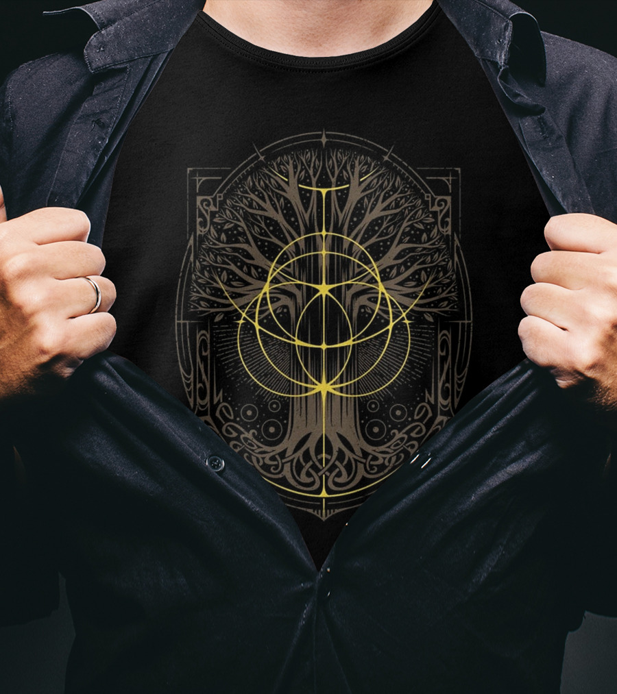 Golden Rings Tree Of Life Sacred Geometry T-Shirt