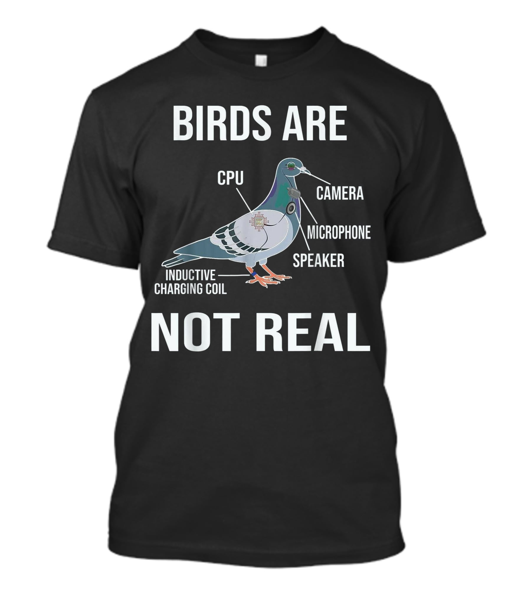 Birds Are Not Real Cpu Camera Microphone Speaker Inductive Charging Coil T-Shirt