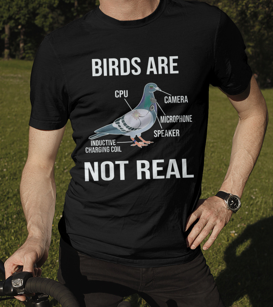 Birds Are Not Real Cpu Camera Microphone Speaker Inductive Charging Coil T-Shirt