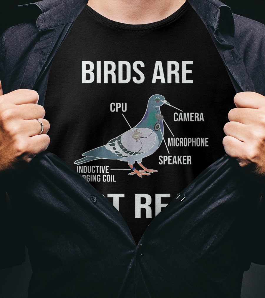 Birds Are Not Real Cpu Camera Microphone Speaker Inductive Charging Coil T-Shirt
