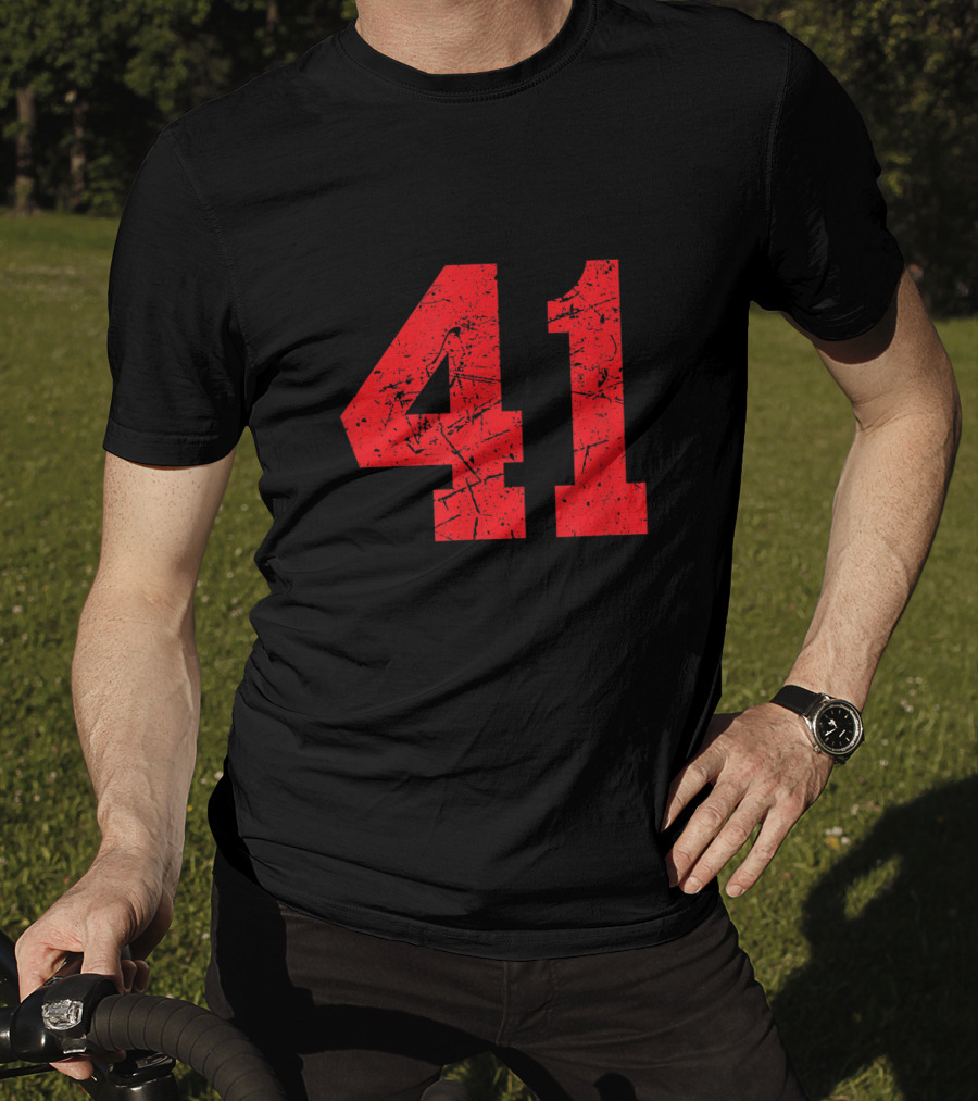41 Sports Jersey Red Grunge Text T-Shirt
