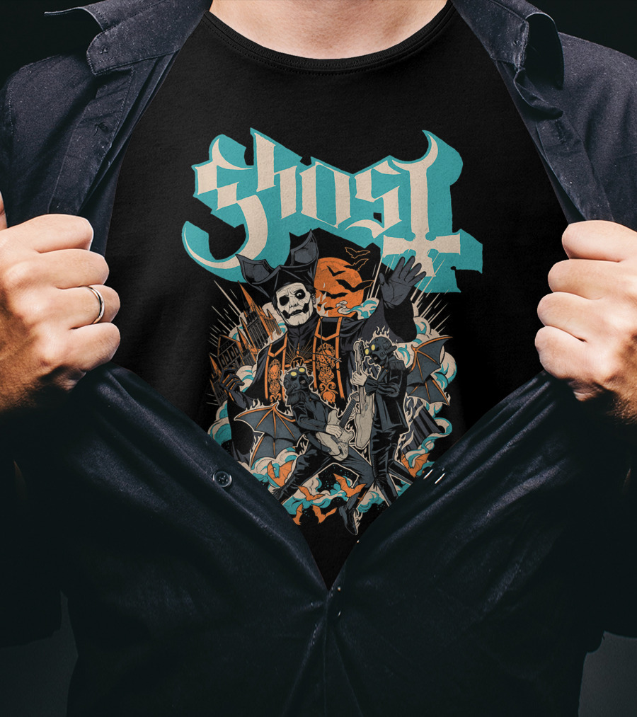 Ghost Band Skeletons And Monsters Playing Instruments Halloween T-Shirt