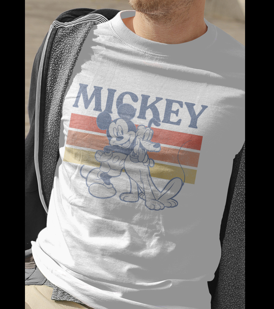 Mickey And Friends Mickey With Pluto Retro Stripes T-Shirt