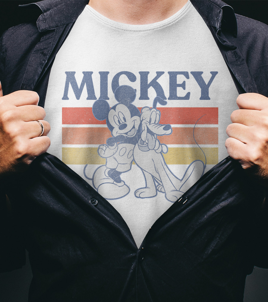 Mickey And Friends Mickey With Pluto Retro Stripes T-Shirt