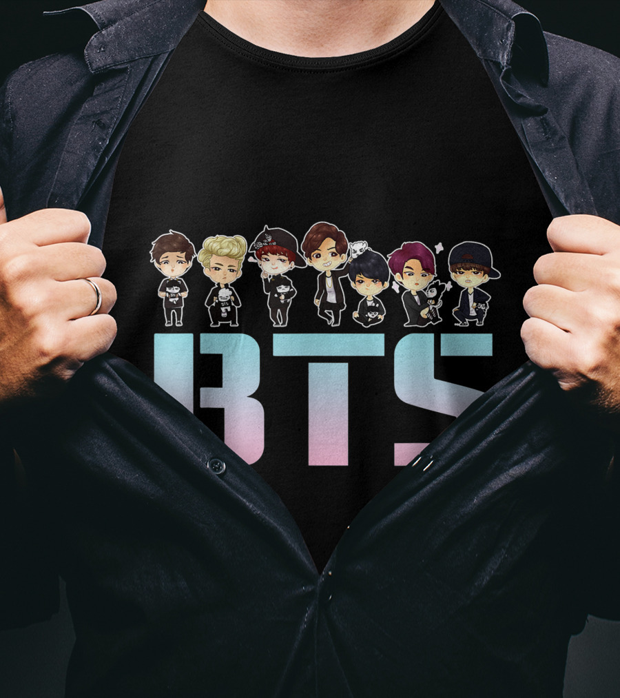 BTS Kpop Chibi Characters Pastel Letters T-Shirt