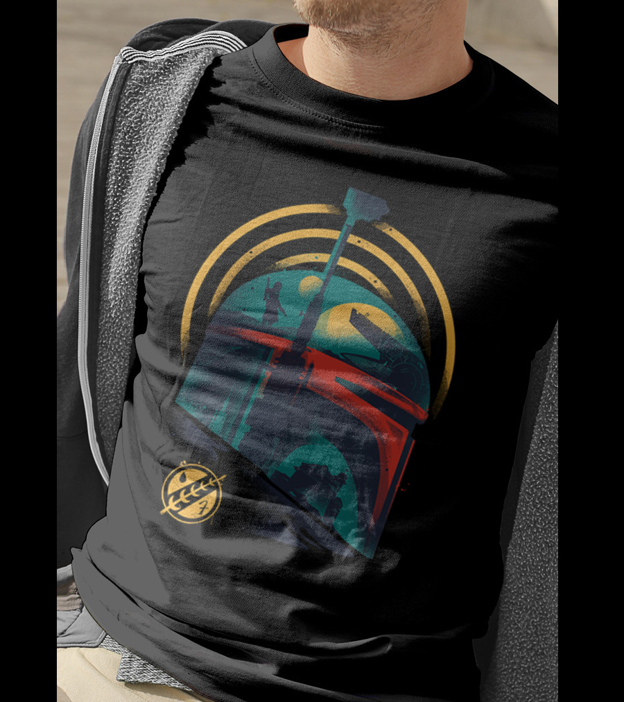 Ruler Of Mandalore Bounty Hunter Helmet With Galactic Symbols And Rising Moons T-Shirt