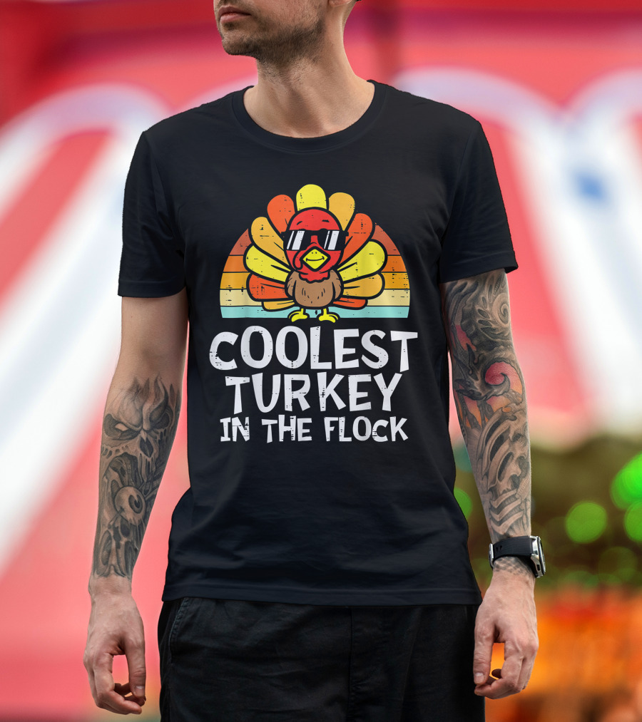 Coolest Turkey In The Flock Retro Sunglasses Vintage Sunset T-Shirt