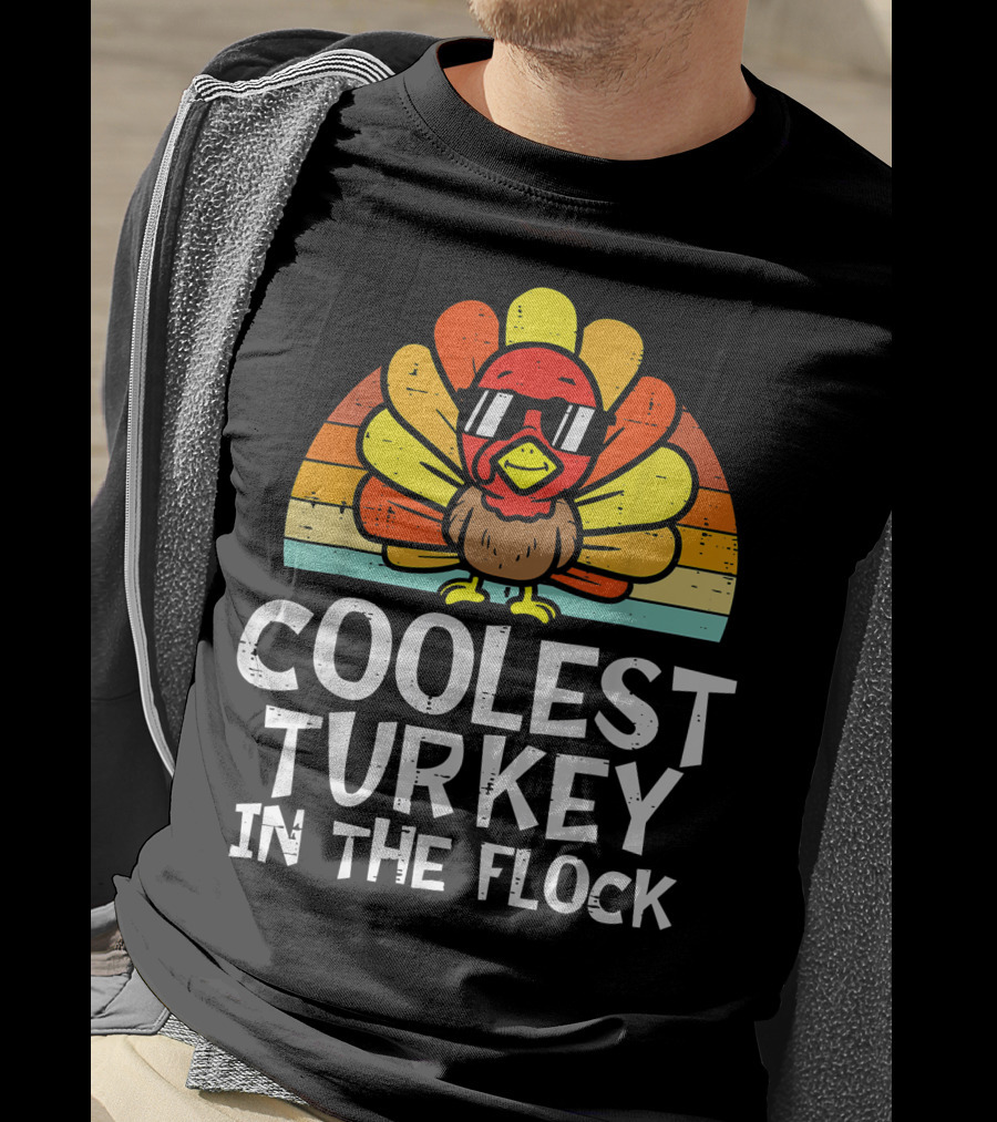 Coolest Turkey In The Flock Retro Sunglasses Vintage Sunset T-Shirt