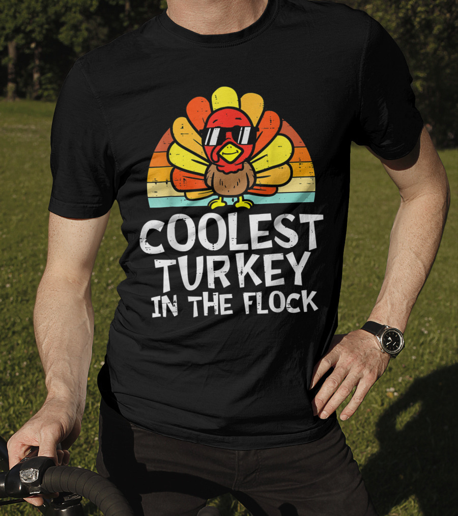 Coolest Turkey In The Flock Retro Sunglasses Vintage Sunset T-Shirt