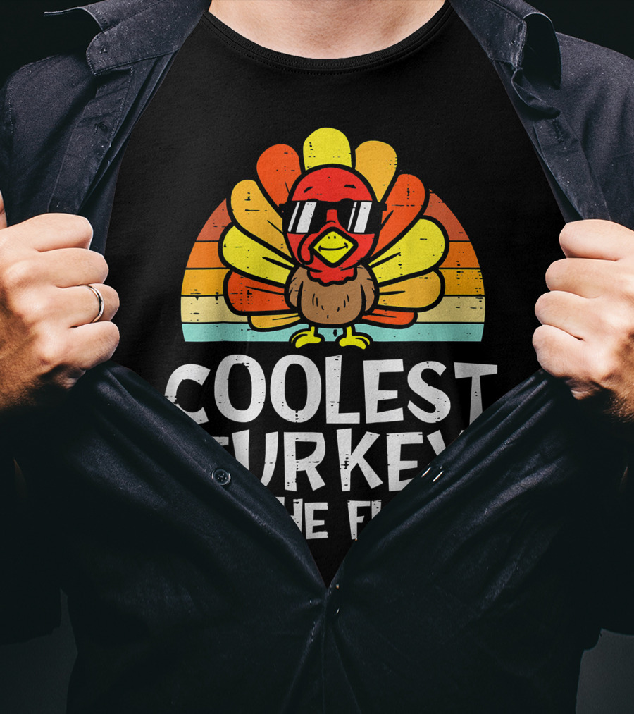 Coolest Turkey In The Flock Retro Sunglasses Vintage Sunset T-Shirt