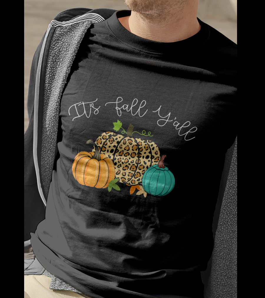 It's Fall Y'all Pumpkins Leopard Print T-Shirt