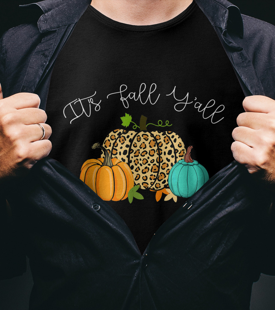 It's Fall Y'all Pumpkins Leopard Print T-Shirt