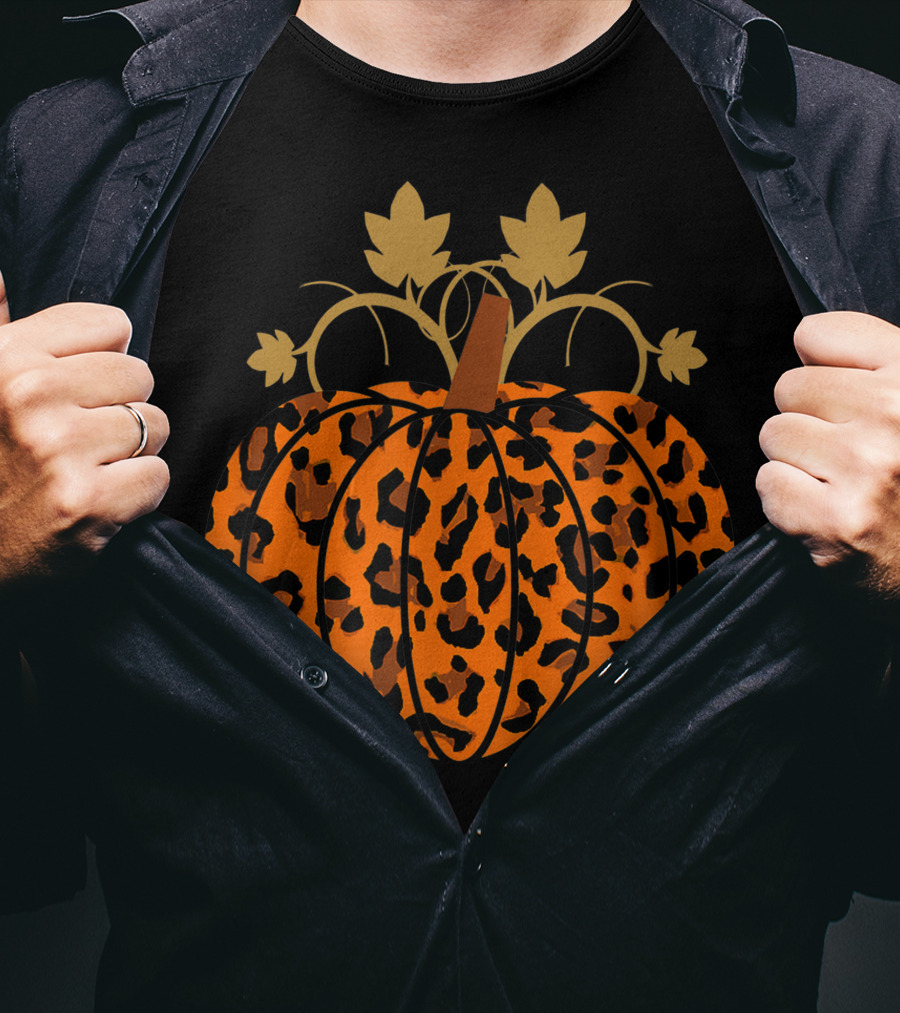 Pumpkin Leopard Halloween Fall Autumn T-Shirt