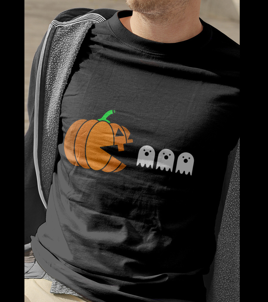 Halloween Pumpkin Pac-Man Style Ghosts T-Shirt