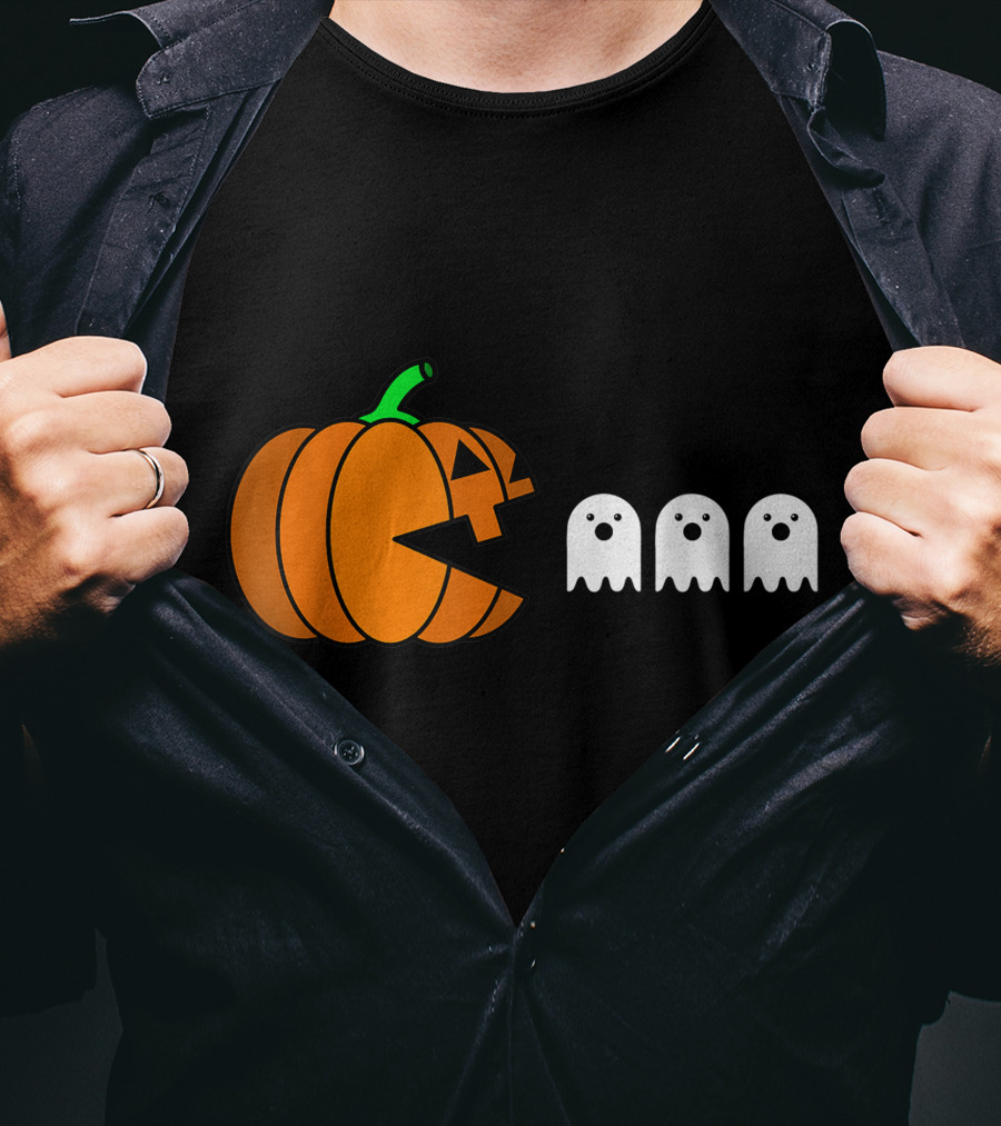 Halloween Pumpkin Pac-Man Style Ghosts T-Shirt